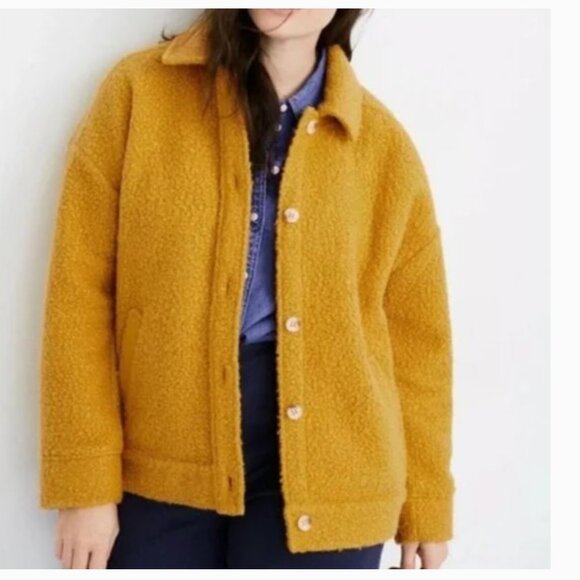*Madewell* Mustard Yellow Bouclé Bomber | Yellow Teddy Jacket | XXS | Oversized - Picture 2 of 15